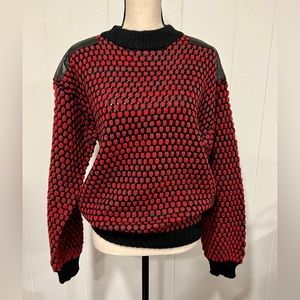 Red & Black Textured Crewneck Sweater
